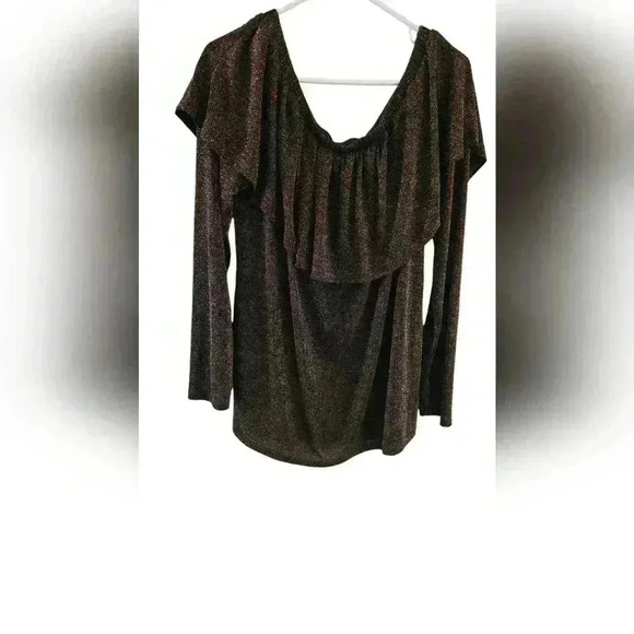 Y2k Umgee Black & Gold Off-the-Shoulder Ruffle Long Sleeve Top - Picture 5 of 8